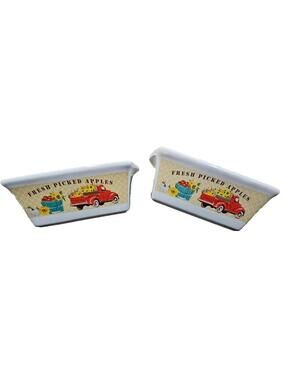 2 Mini Loaf Pans Dish Apples Stoneware Fall Season Royal Norfolk Decor Farmhouse